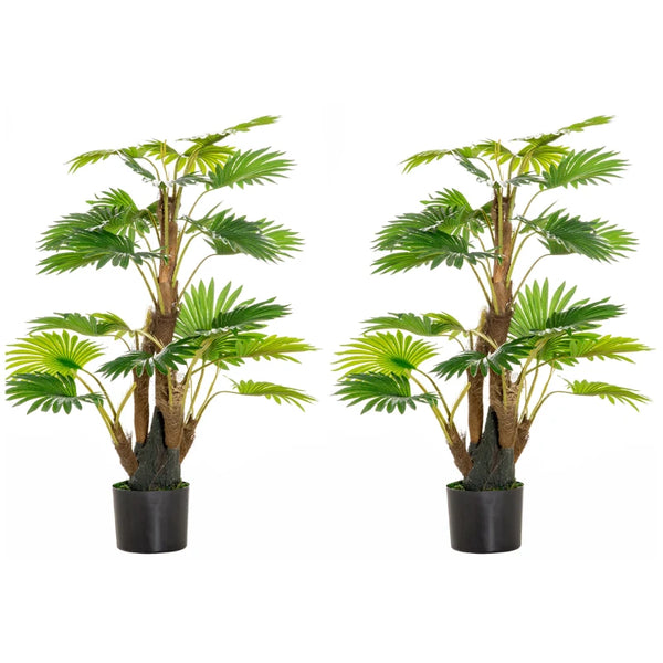 Set of 2 Artificial Green Palm Trees in Pots for Indoor and Outdoor Decor, 135cm