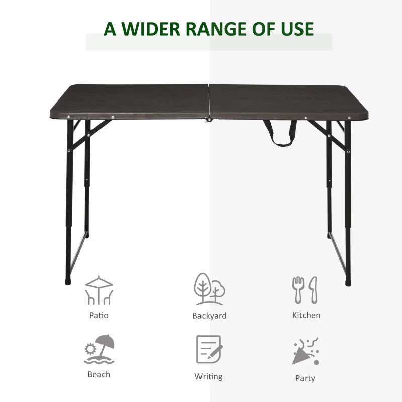 Portable Metal Picnic Table, 4FT, Black/Brown, 22x61x53/71.5 cm