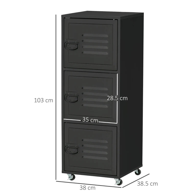 Black 3-Tier Rolling Metal Storage Cabinet with Wheels