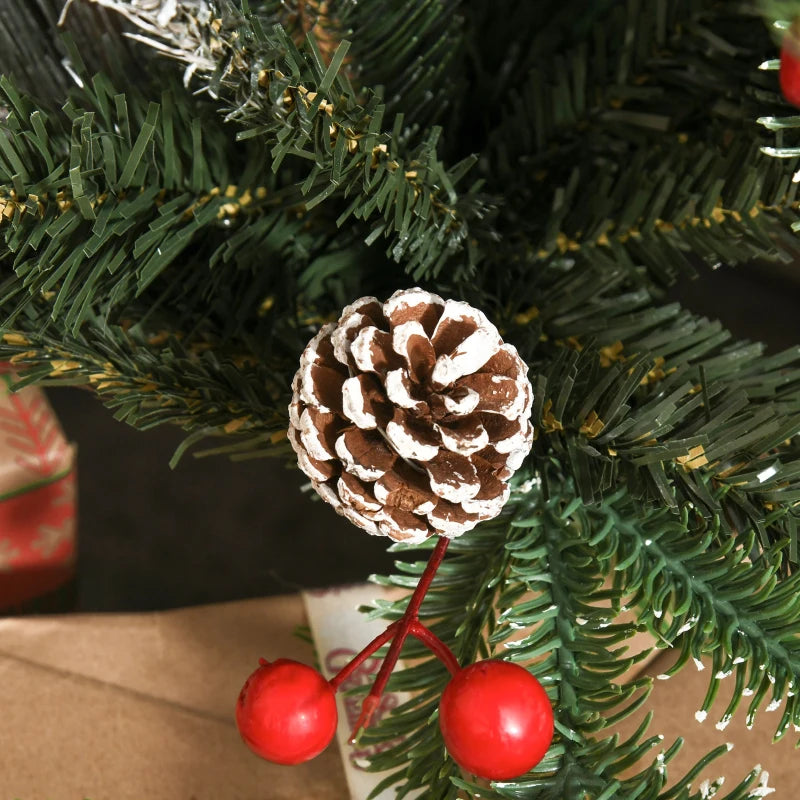 4FT Snow Dipped Christmas Pencil Tree - Red Berries & White Pinecones