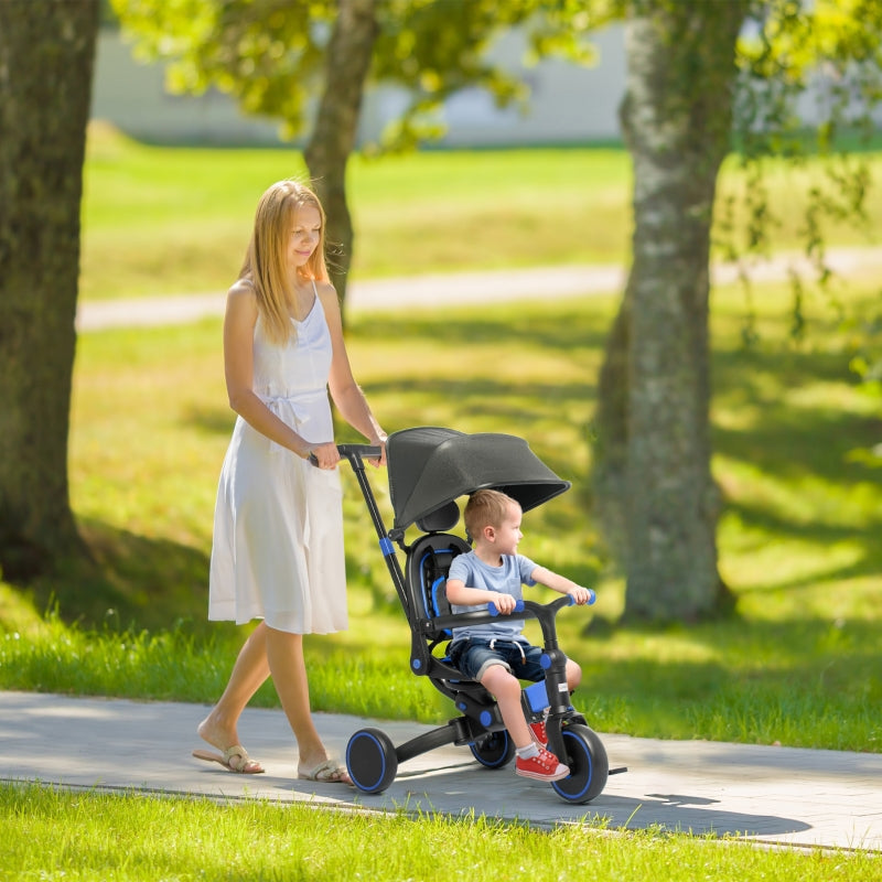 Blue 3-in-1 Kids Tricycle with Parent Handle