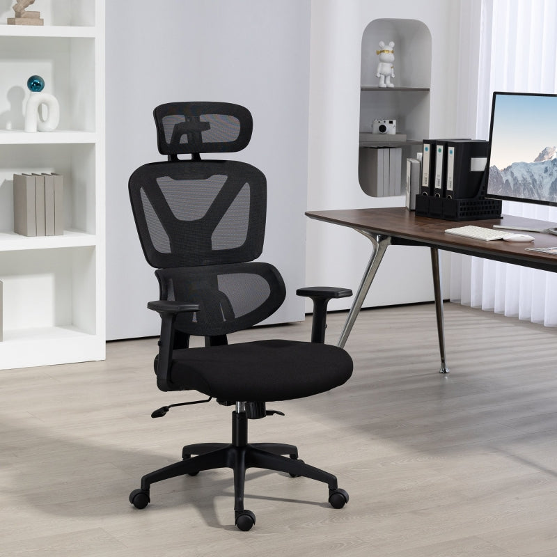 Black Mesh Office Chair with Lumbar Support & Swivel Wheels