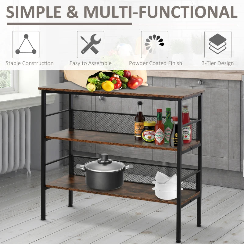 3-Tier Industrial Style Metal Storage Shelf - Black/Brown