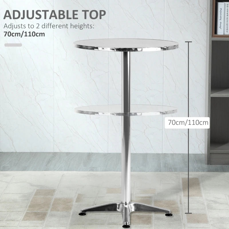 Aluminium Round Bistro Bar Table - Stainless Steel - 2 Height Settings - 70cm/110cm - Black