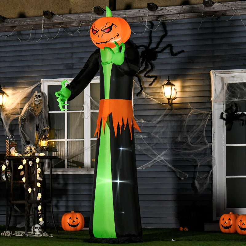 9FT Inflatable Halloween Pumpkin Ghost with LED Lights - Outdoor Party Decor