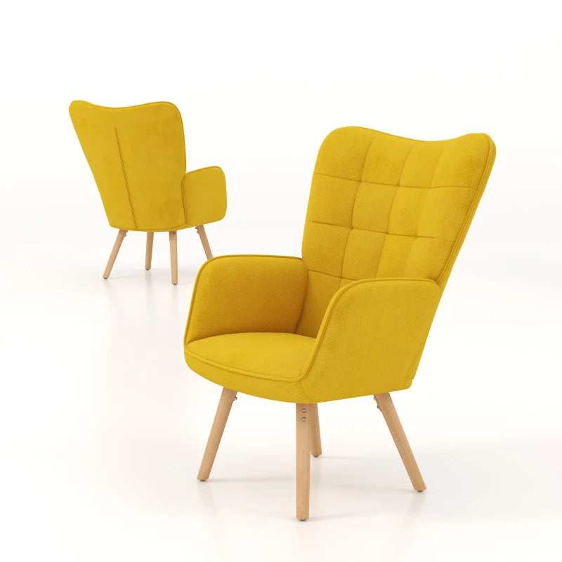 Yellow Velvet Wingback Armchair Set of 2