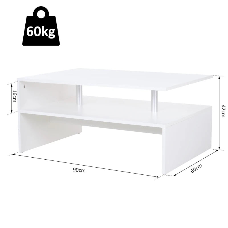 White 2-Tier Coffee Table with Storage and Open Shelf