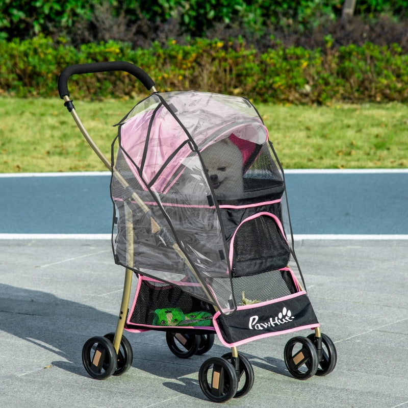 Pink Pet Stroller with Rain Cover - 3-in-1 Cat Dog Pushchair