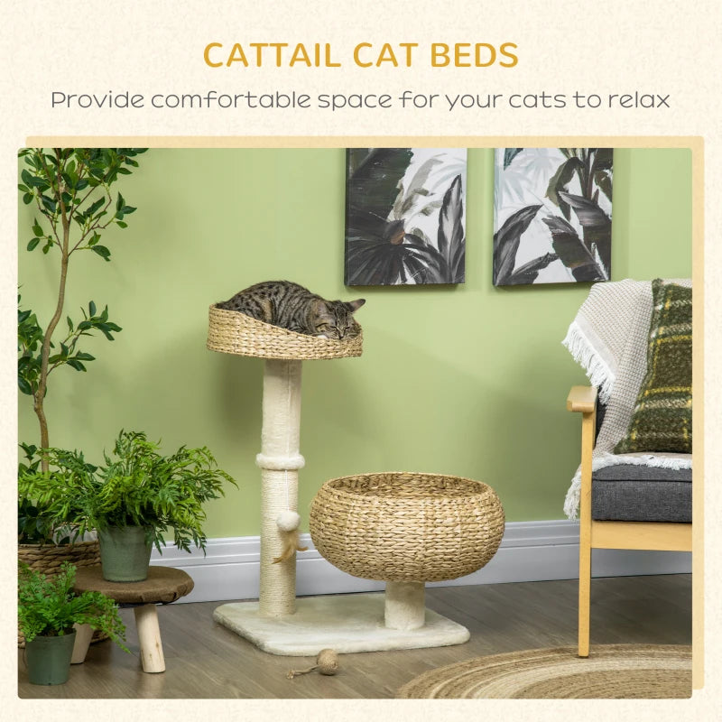 72cm Cat Tree Tower with Sisal Scratching Post, Beds, Toy Ball - Grey