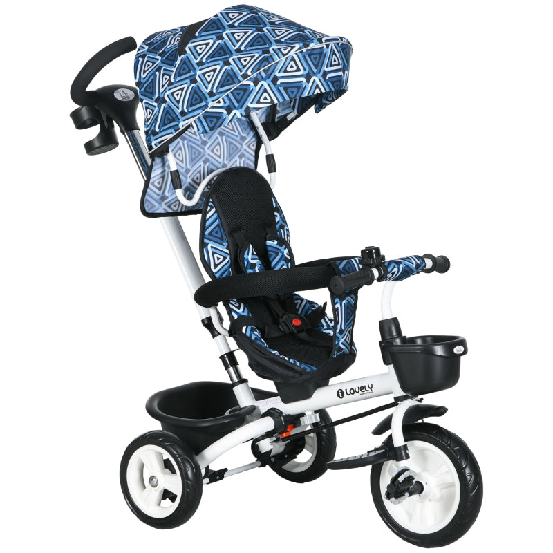 Light Blue 6-in-1 Baby Push Tricycle with Parent Handle, 1-5 Years