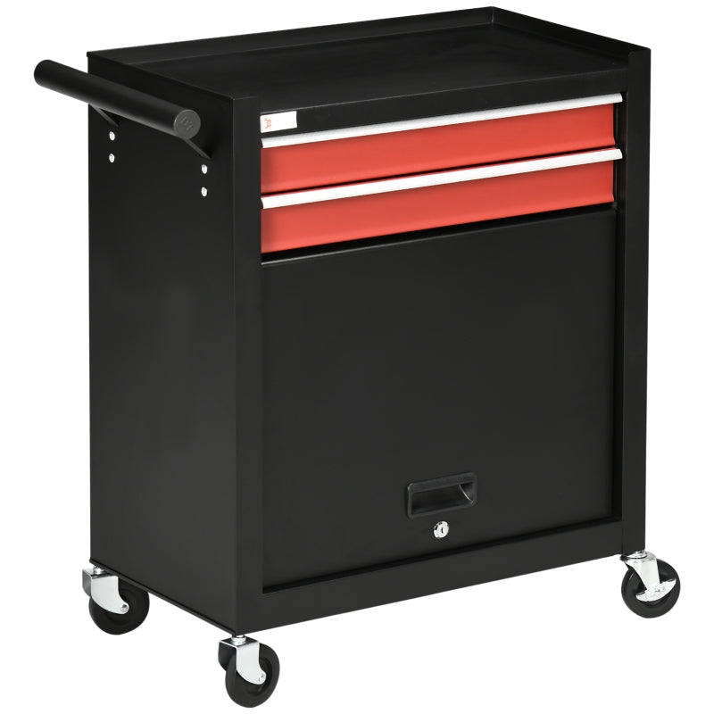 Black 2-Drawer Tool Chest on Wheels with Lockable Cabinet