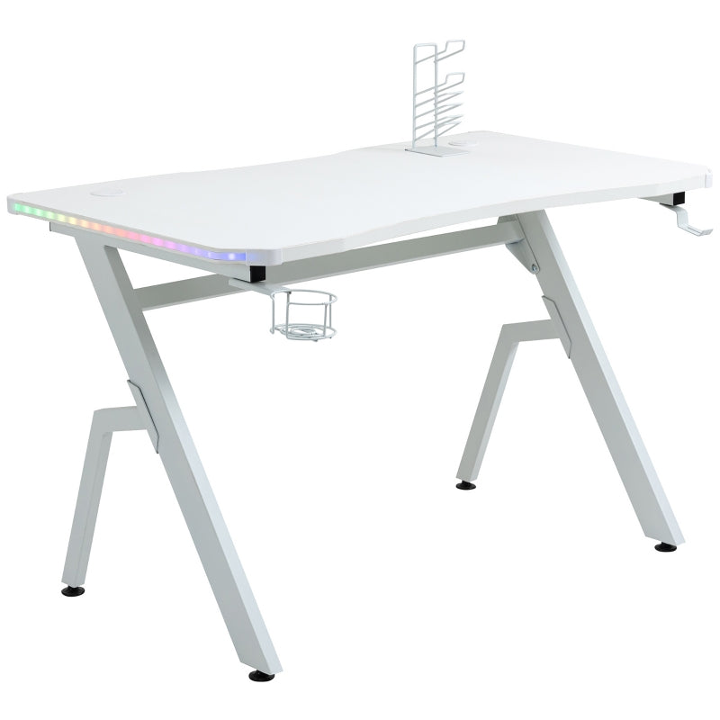 White Carbon Fibre Gaming Desk with RGB Lights