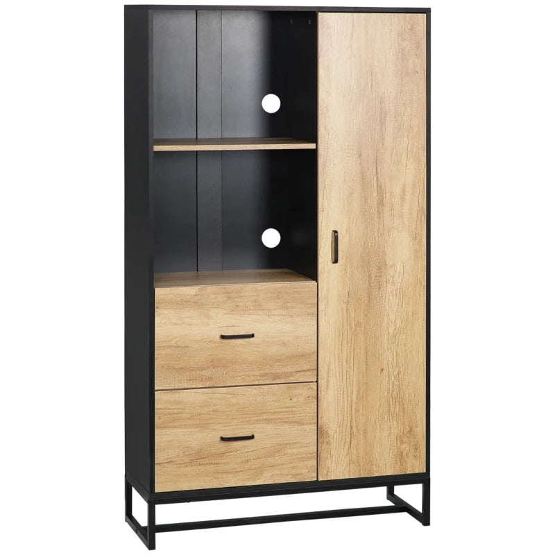 Freestanding Kitchen Storage Cabinet, Natural and Black, 160cm