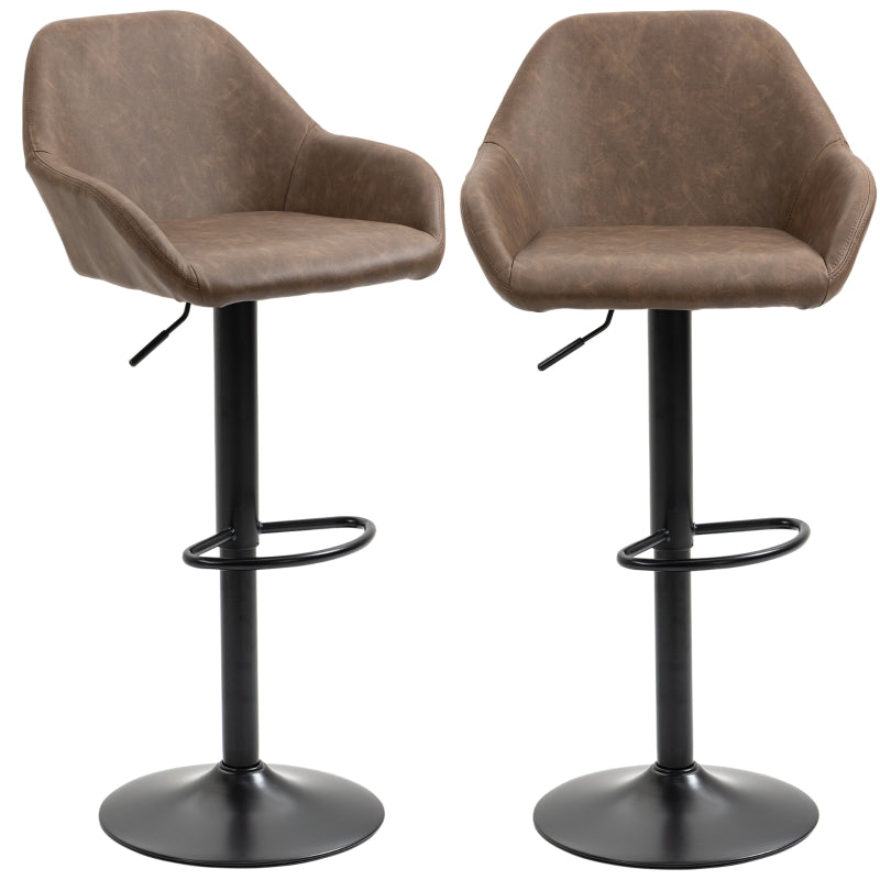 Dark Brown Swivel Bar Stools Set of 2, Adjustable with Footrest and Backrest