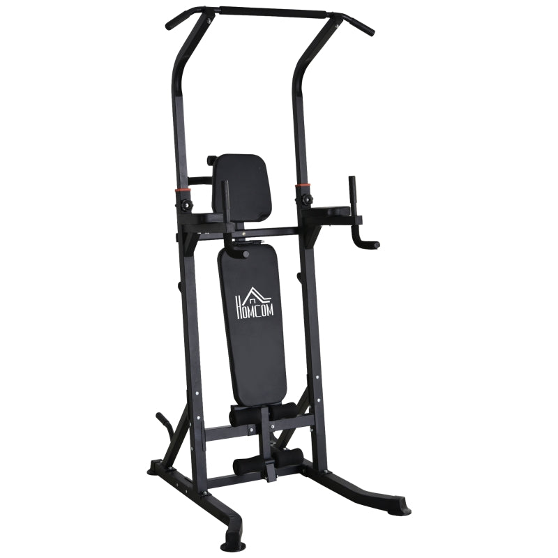 Adjustable Weight Bench with Pull Up Bar and Dip Station - Black