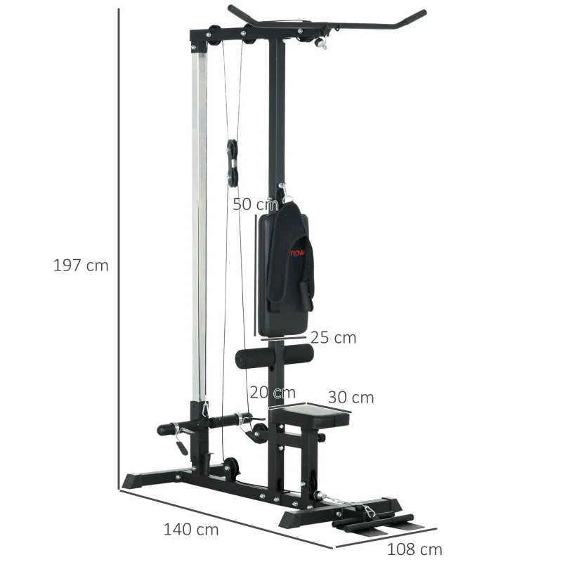 Black Pull Up Power Tower with Adjustable Seat - Home Gym Fitness Equipment