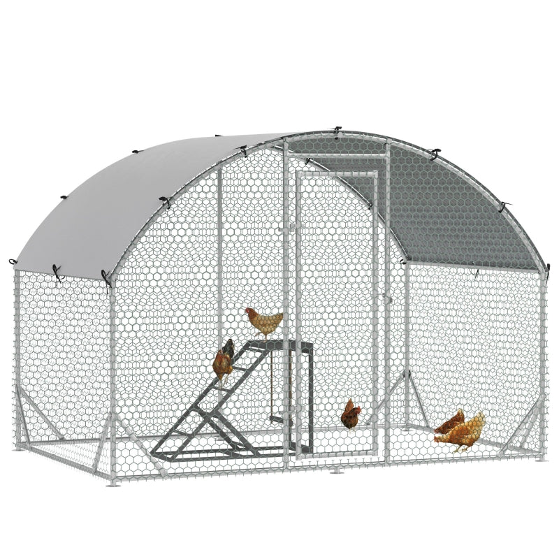 Metal Walk-In Chicken Run with Cover, Outdoor Poultry House, 2.8 x 1.9 x 2m, Grey