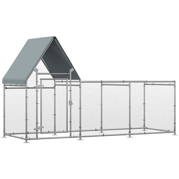 Galvanized Metal Chicken Run with Water-Resistant Cover, Large Outdoor Enclosure for 6-8 Chickens