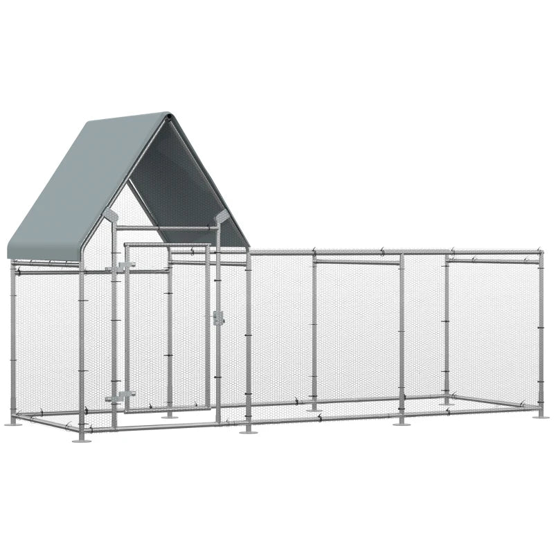 Galvanized Metal Chicken Run with Water-Resistant Cover, Large Outdoor Enclosure for 6-8 Chickens