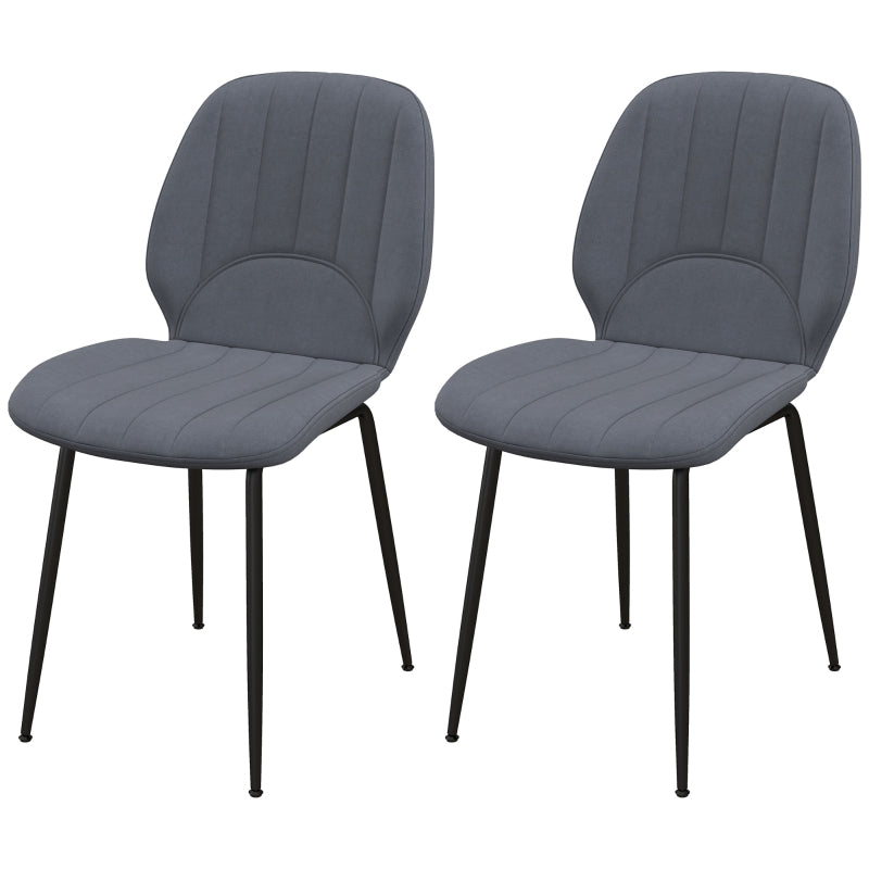 Dark Grey Velvet Dining Chairs Set of 2 - Padded Seat, Backrest, Steel Legs