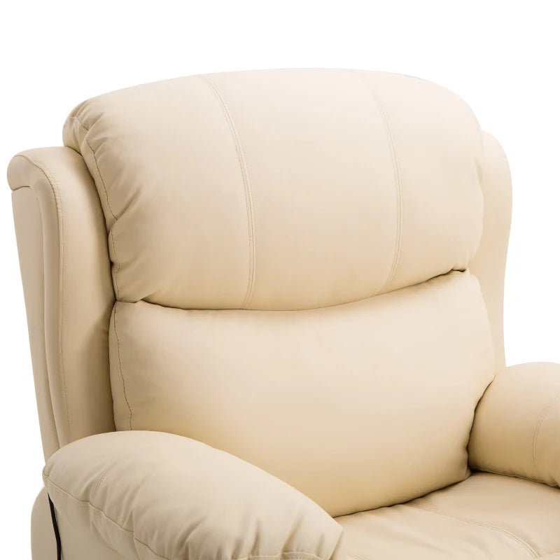 Beige PU Leather Massage Recliner with Swivel Base and Footrest