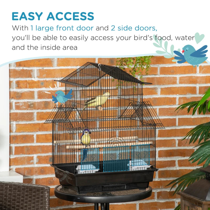 Metal Bird Cage with Swing Perch & Food Tray for Small Birds - Black