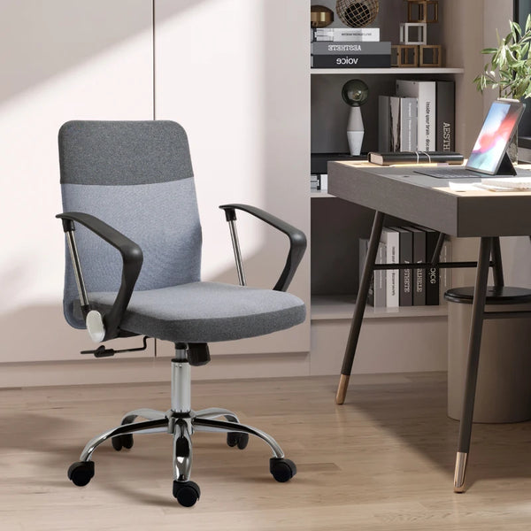 Grey Linen Swivel Office Chair with Wheels