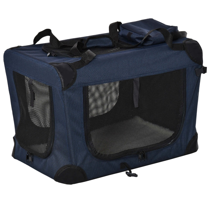 Foldable Pet Carrier for Small Pets - Portable Soft-Sided Travel Crate, Dark Blue