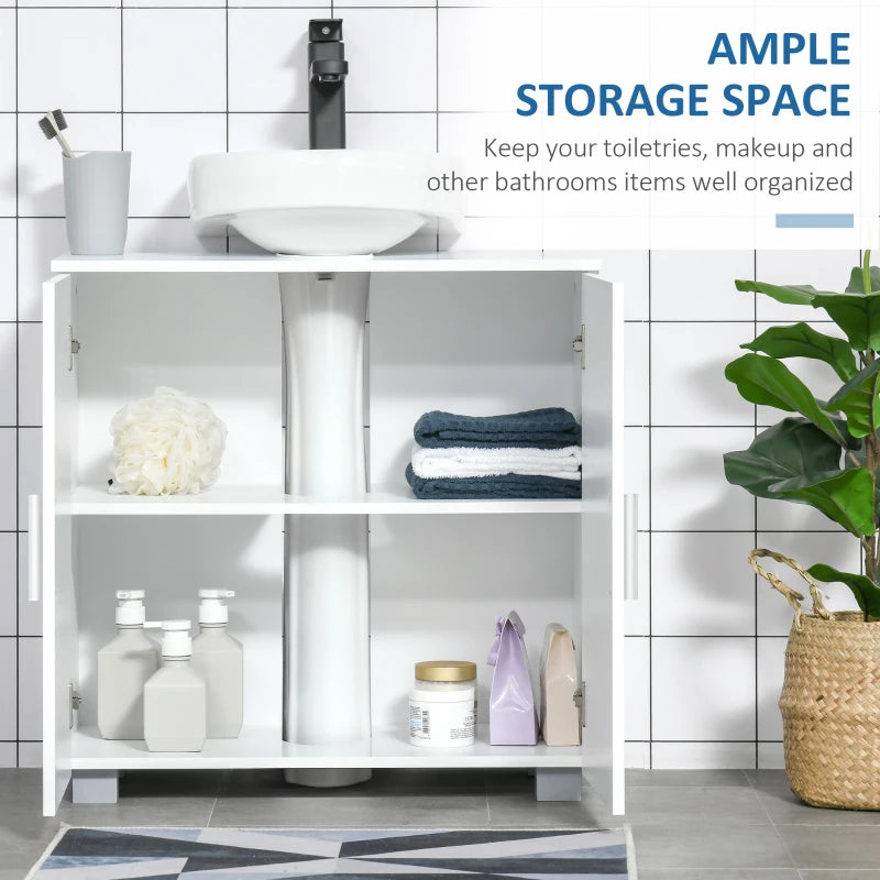 White Under Sink Storage Cabinet with Double Doors