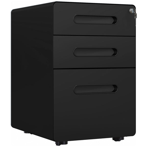 Black 3-Drawer Lockable Vertical File Cabinet for A4/Letter/Legal Size Documents