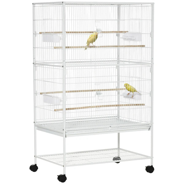 White Large Bird Cage with Stand & Storage - Ideal for Budgies, Finches, Canaries, Parakeets