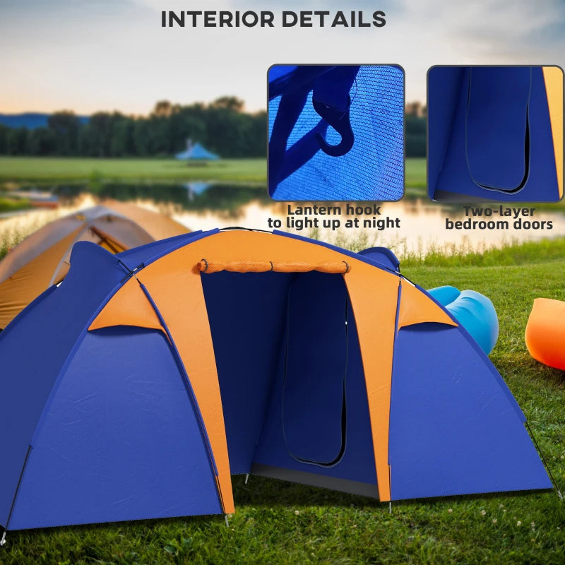 6-Person Waterproof Tunnel Camping Tent with 2 Bedrooms and Porch, Blue