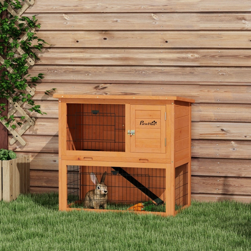 Orange Antiseptic Wood Rabbit Hutch with Run - 80cm