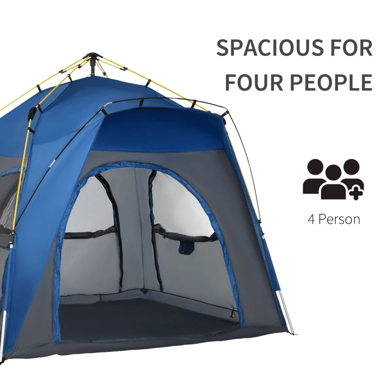 Grey 4-Person Automatic Pop-Up Camping Tent