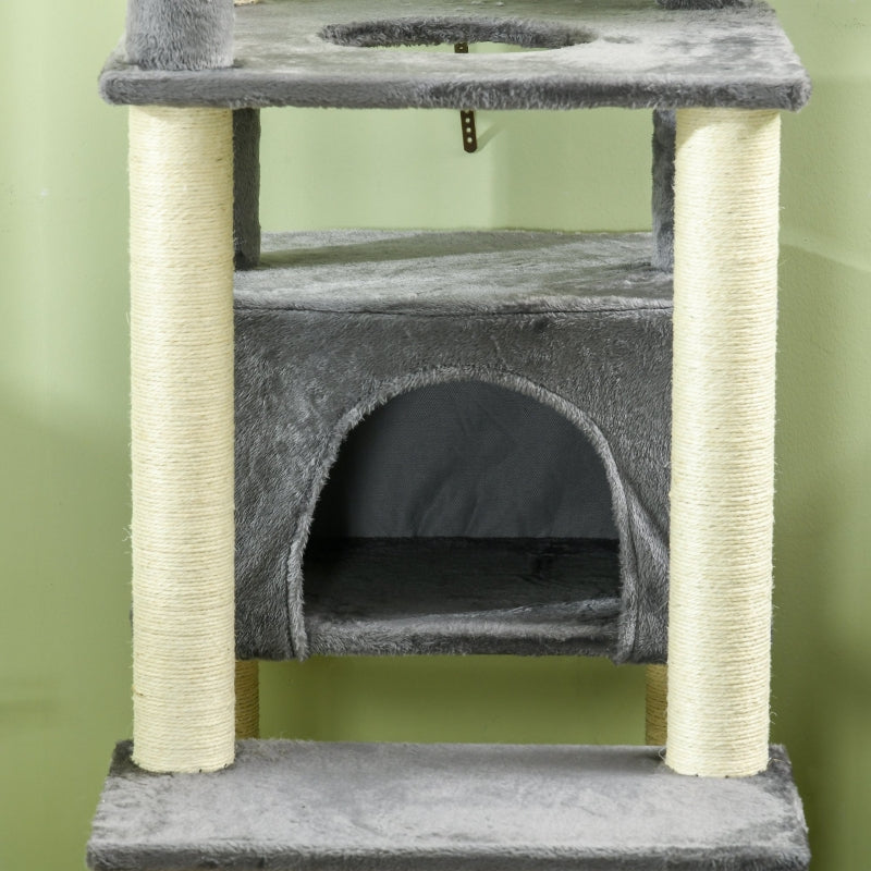 Modern Grey Cat Tree with Bed, Perches, Scratching Posts - 184cm