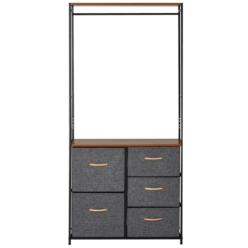 5-Drawer Coat Rack Chest - Steel Frame - Black/Brown - Bedroom/Hallway Furniture