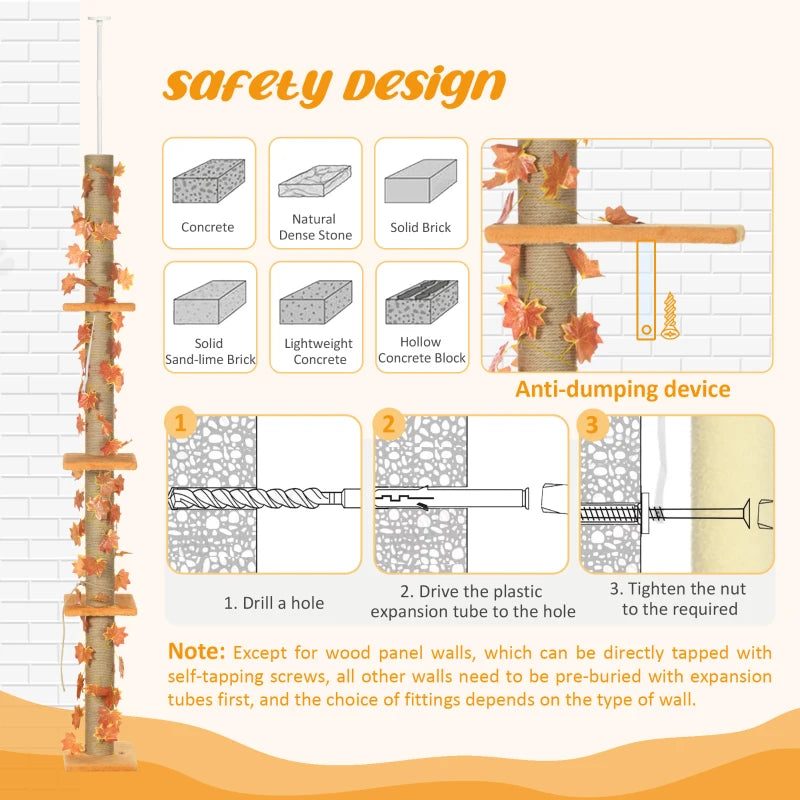 Adjustable Orange Cat Tree with Perches and Anti-Slip Kit