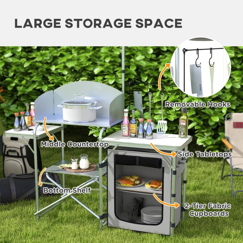 Portable Folding Camping Kitchen with Wind Shield - Blue