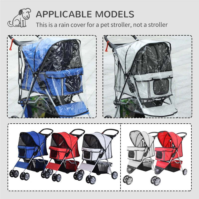 Grey Dog Stroller with Rain Cover for Small Dogs