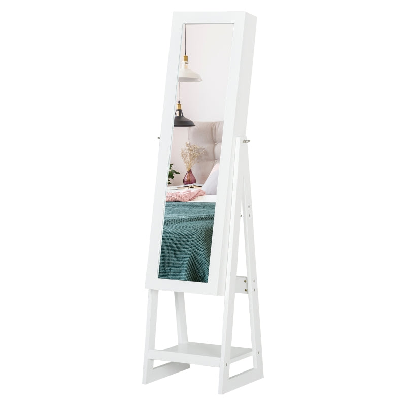 White Standing Mirror Jewellery Cabinet with LED Lights
