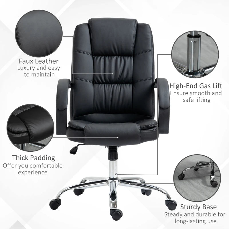 Black PU Leather Office Swivel Chair with Adjustable Height