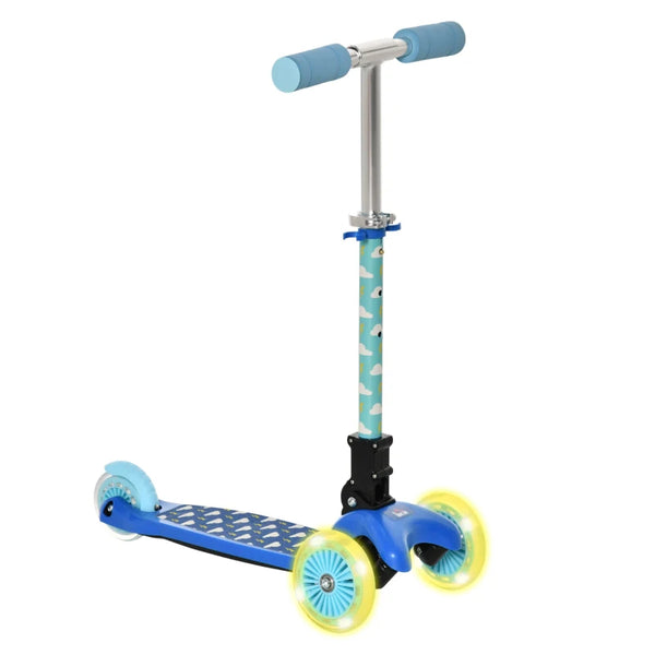 Blue Foldable Kids Scooter with Flashing Wheels