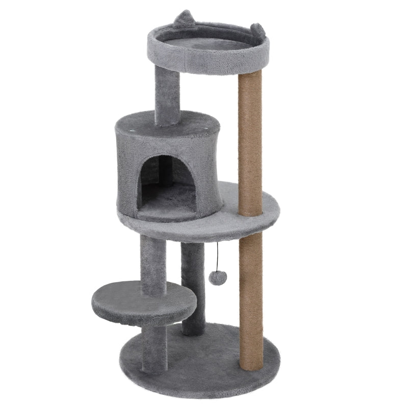 Grey Cat Tree Tower with Scratching Posts and Plush Perch