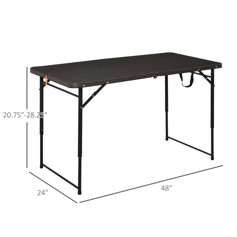 Portable Metal Picnic Table, 4FT, Black/Brown, 22x61x53/71.5 cm