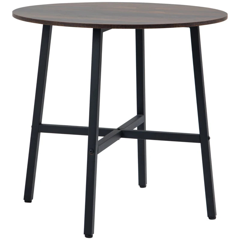 Rustic Brown Round Dining Table with Steel Legs