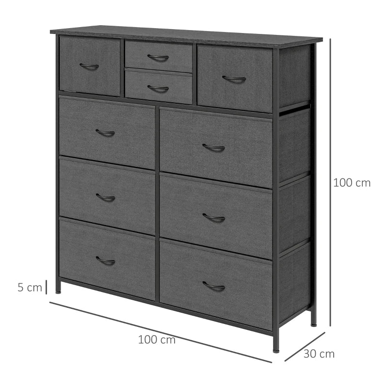 Black 10-Drawer Fabric Dresser with Steel Frame
