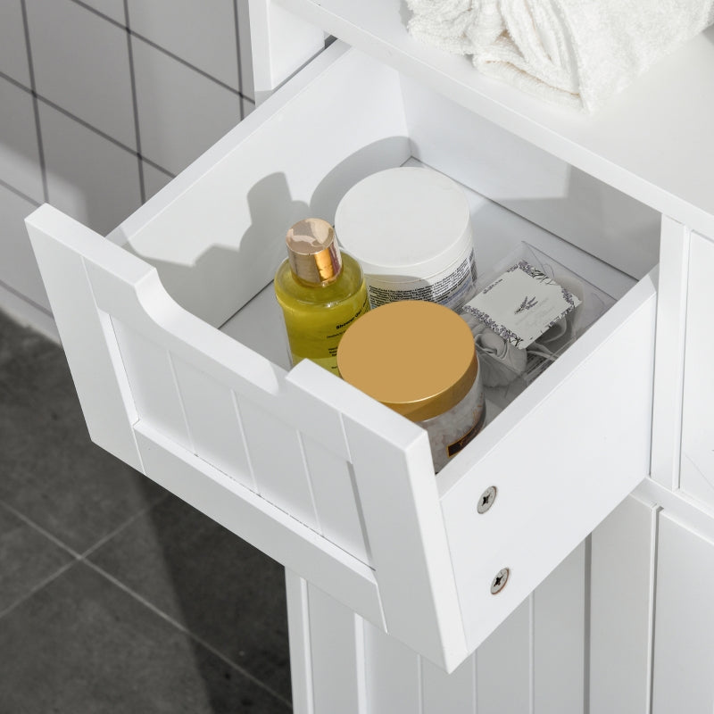 White Bathroom Storage Cabinet with Drawers & Shelf