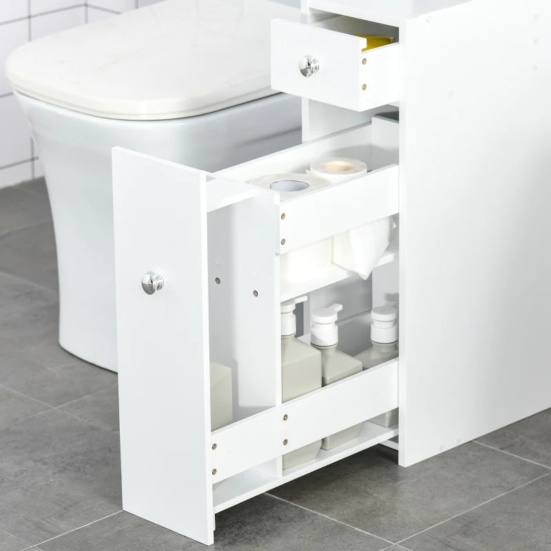 White Slim Bathroom Storage Cabinet with Drawers