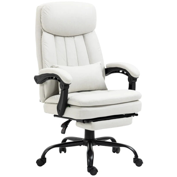 Massage Office Chair with Heating, Lumbar Support, Reclining Back - Cream White