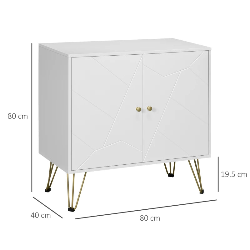 White Slim Sideboard Cabinet with Golden Hairpin Legs - 3-Level Adjustable Shelves